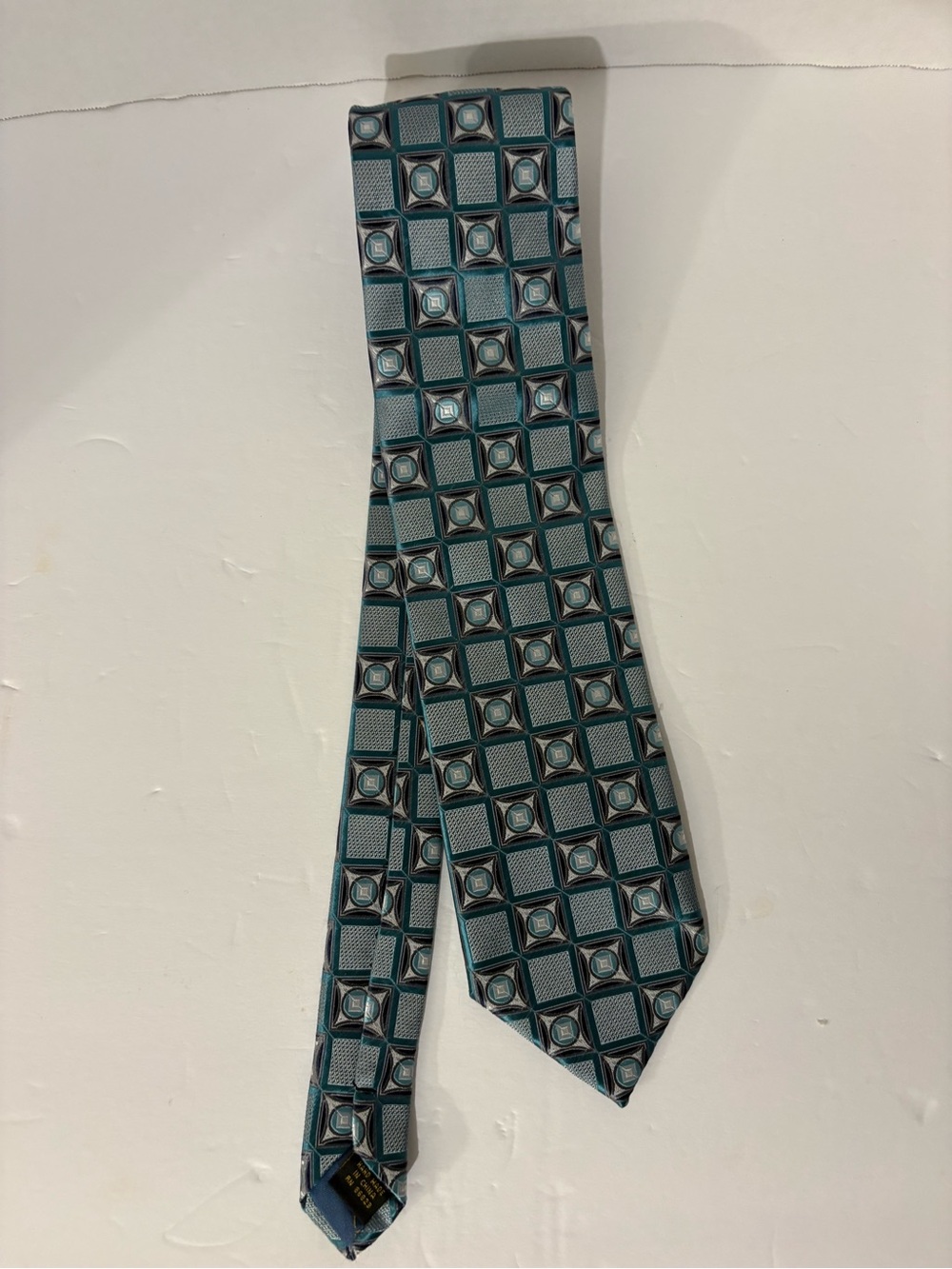 Vintage Alexander Julian COLOURS 100% Silk Tie Teal Blue Gray Geometric 80s 90s